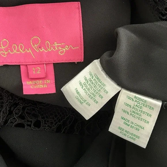 LILLY PULITZER Karolina Black Lace DRESS 12 Shift Ruffle Party Holiday Onyx - Picture 8 of 16